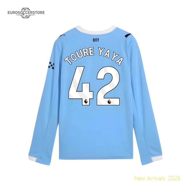2025-2026 Man City Long Sleeve Home Shirt (Kids) (Toure Yaya 42)-Football Jersey Hub