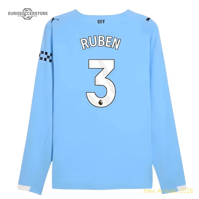2025-2026 Man City Authentic Long Sleeve Home Shirt (Ruben 3)-Football Shirts Shop
