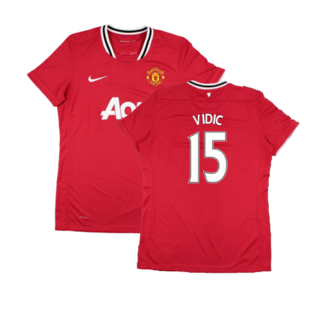 Manchester United 2011-12 Home Shirt (Women\'s) ((Very Good) M) (Vidic 15)-Football Jersey Hub