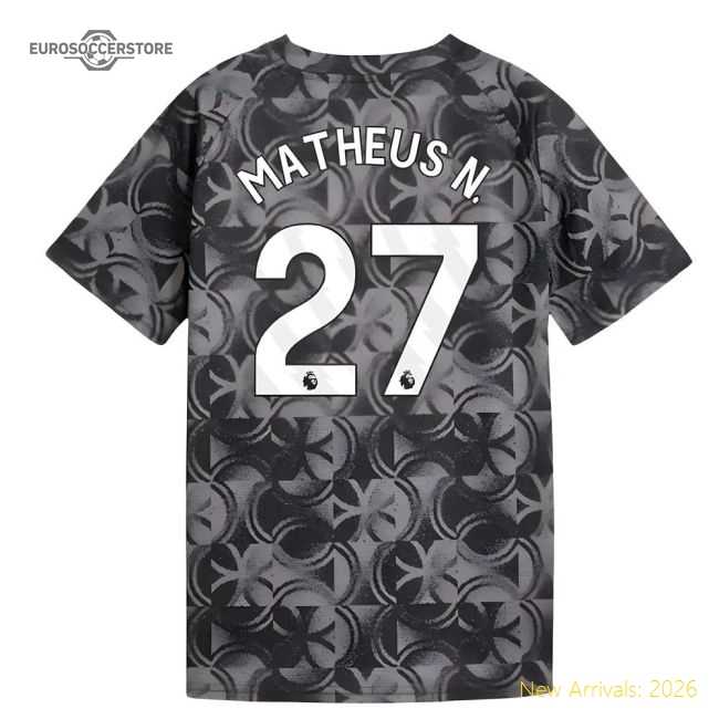 2025-2026 Man City Warm Up Jersey (Black) - Kids (Matheus N. 27)-Football Shirts Shop