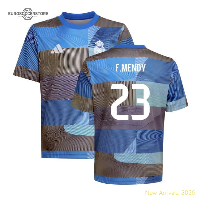 2025-2026 Real Madrid Pre-Match Shirt (Blue) - Kids (F.Mendy 23)-Football Shirts Shop