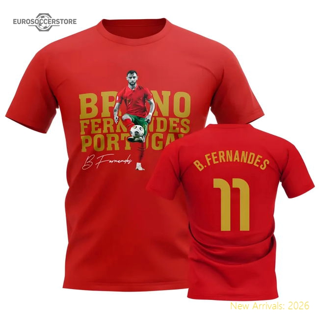 Bruno Fernandes Portugal Player Tee (Red)-Vantage Point Soccer