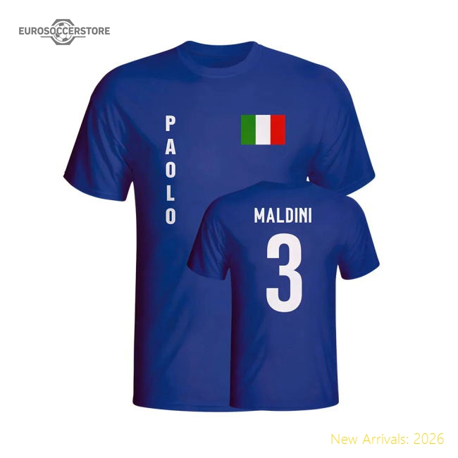 Paolo Maldini Italy Flag T-shirt (blue)-Vantage Point Soccer