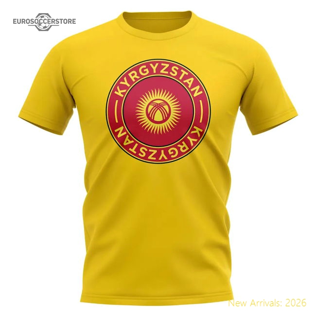 Kyrgyzstan Football Badge T-Shirt (Yellow)-Football Shirts Shop