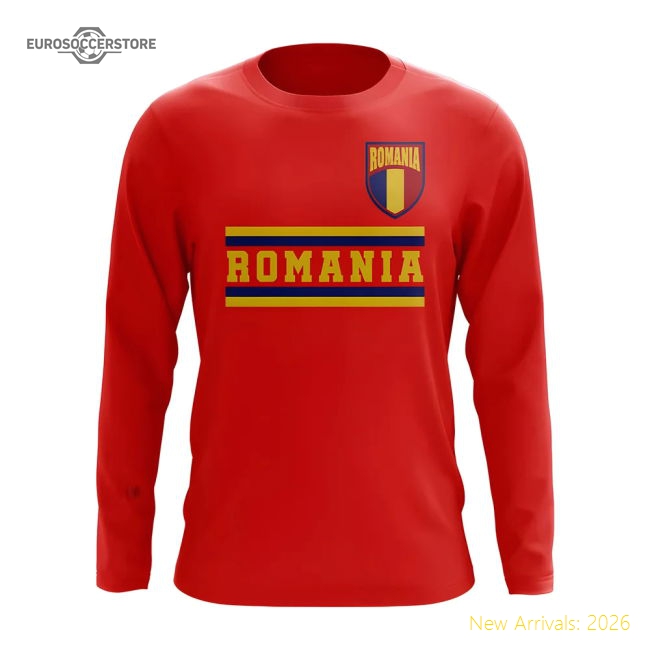 Romania Core Football Country Long Sleeve T-Shirt (Red)-Vantage Point Soccer