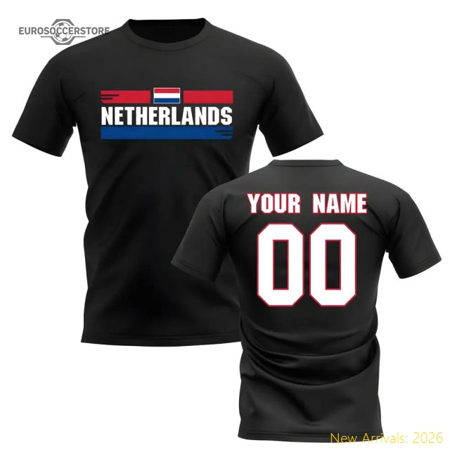 Personalised Netherlands Fan Football T-Shirt (black)-Football Jersey Hub
