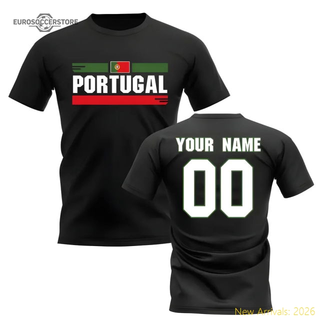 Personalised Portugal Fan Football T-Shirt (black)-Vantage Point Soccer