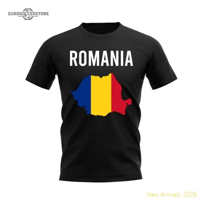 Romania Map T-shirt (Black)-Vantage Point Soccer