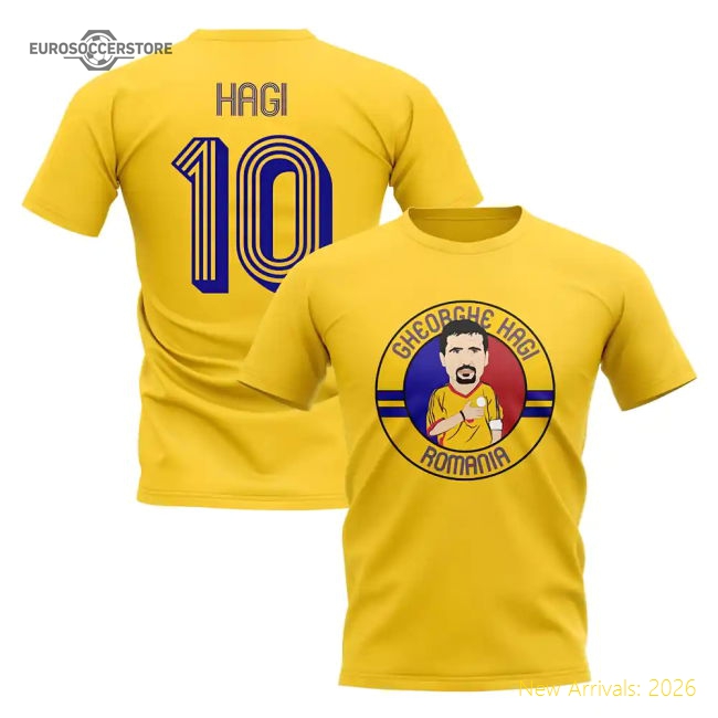 Gheorghe Hagi Romania Illustration T-Shirt (Yellow)-Vantage Point Soccer