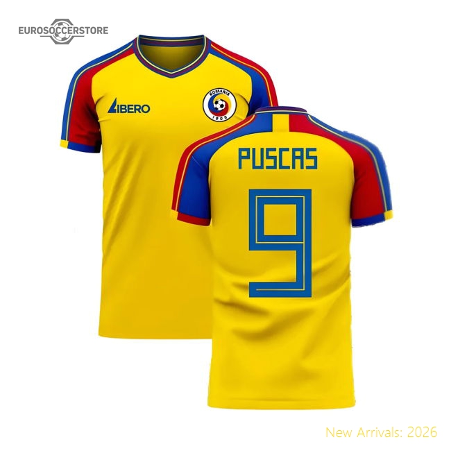 Romania 2025-2026 Home Concept Football Kit (Libero) (PUSCAS 9)-Vantage Point Soccer