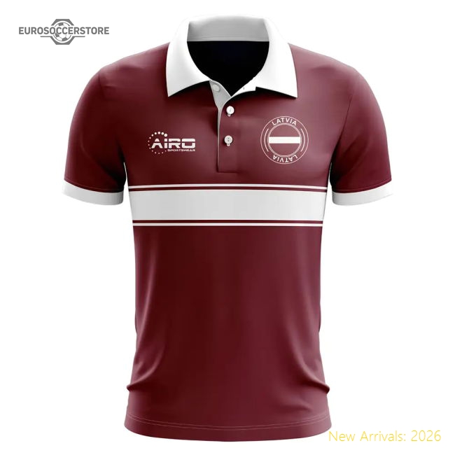 Latvia Concept Stripe Polo Shirt (Maroon)-Football Shirts Shop