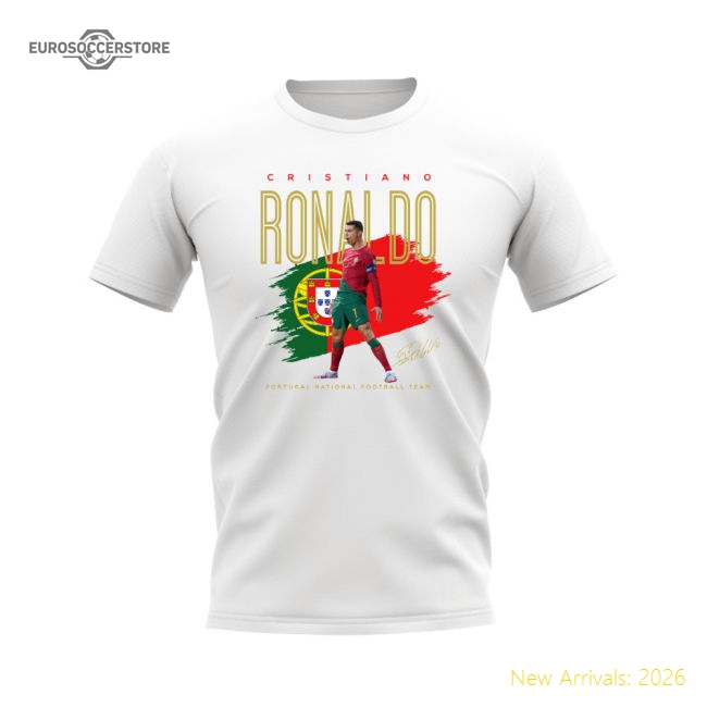 Cristiano Ronaldo Portugal Football Celebration T-Shirt (White)-Vantage Point Soccer