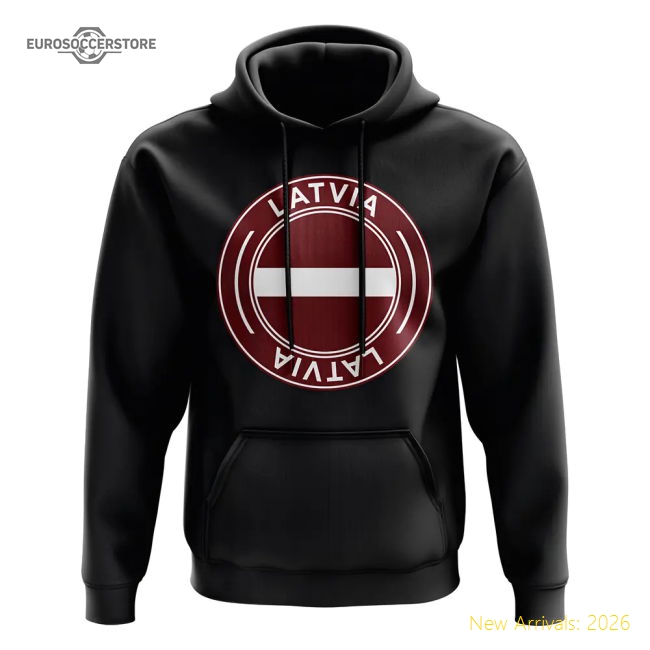 Latvia Football Badge Hoodie (Black)-Football Shirts Shop