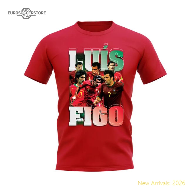 Luis Figo Portugal Bootleg T-Shirt (Red)-Vantage Point Soccer