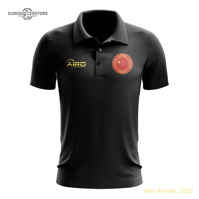 China Football Polo Shirt (Black)-Vantage Point Soccer