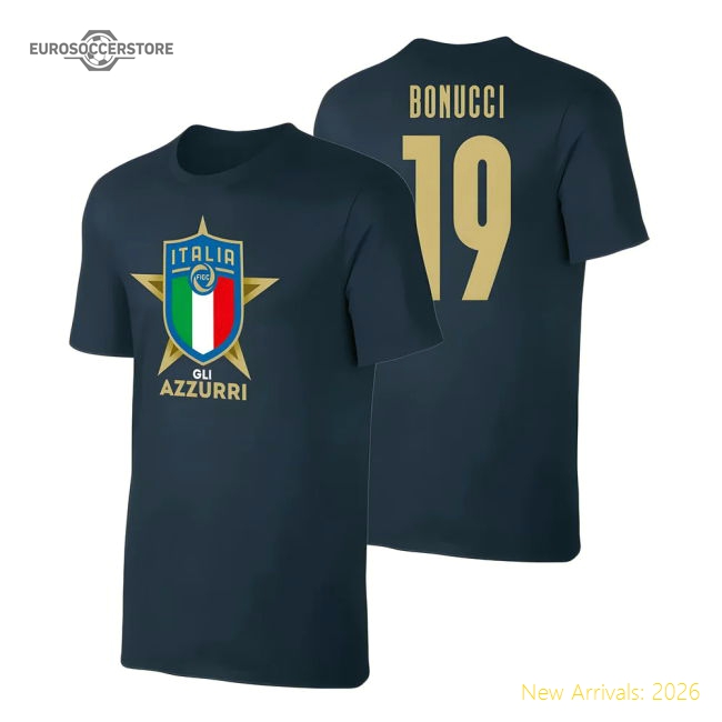 Italy Euro 2020 T-Shirt (Bonucci 19) Dark Blue-Vantage Point Soccer