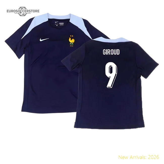 2024-2025 France Dri-Fit Strike Training Shirt (Navy) (Giroud 9)-Vantage Point Soccer
