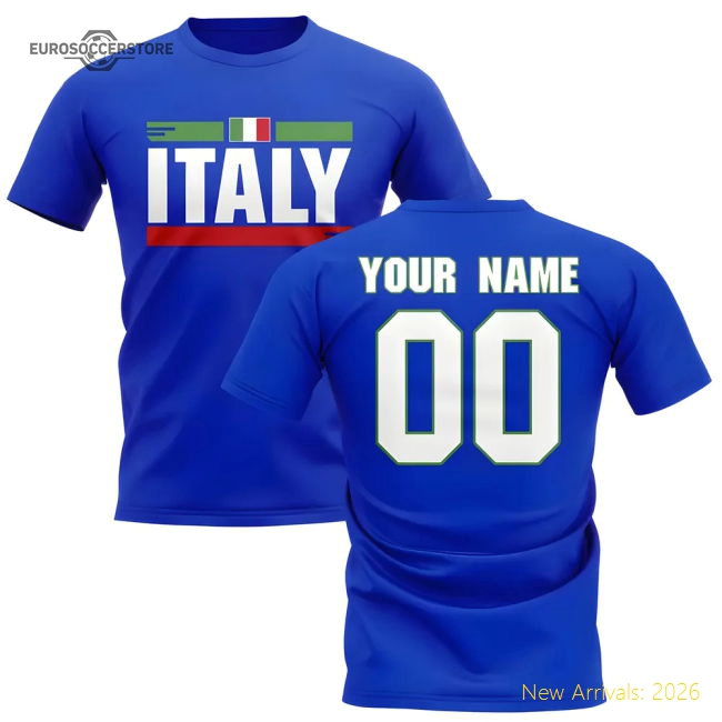 Personalised Italy Fan Football T-Shirt (blue)-Vantage Point Soccer