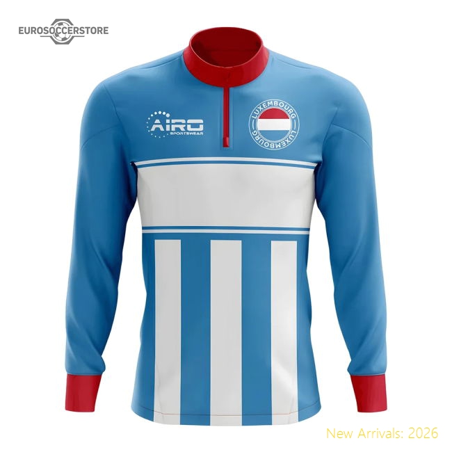 Luxembourg Concept Football Half Zip Midlayer Top (Sky Blue-Red)-Football Shirts Shop