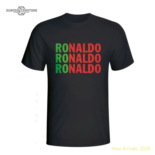 Cristiano Ronaldo Portugal Player Flag T-shirt (black) - Kids-Vantage Point Soccer