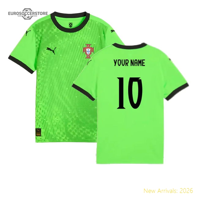 2025-2026 Portugal Home Goalkeeper Shirt (Green) - Kids (Your Name)-Vantage Point Soccer