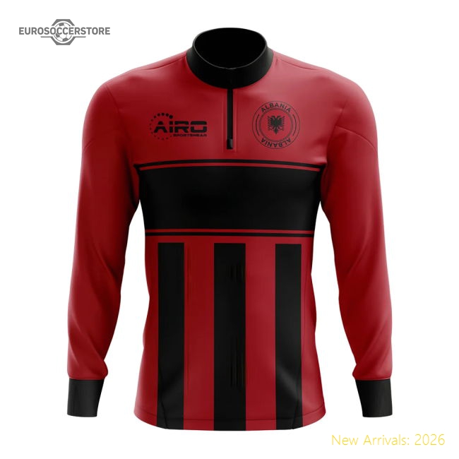 Albania Concept Football Half Zip Midlayer Top (Red-Black)-Vantage Point Soccer