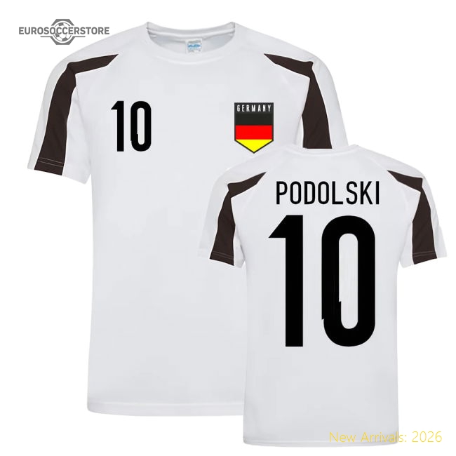 Lukas Podolski Germany Sports Training Jersey (White-Black)-Vantage Point Soccer
