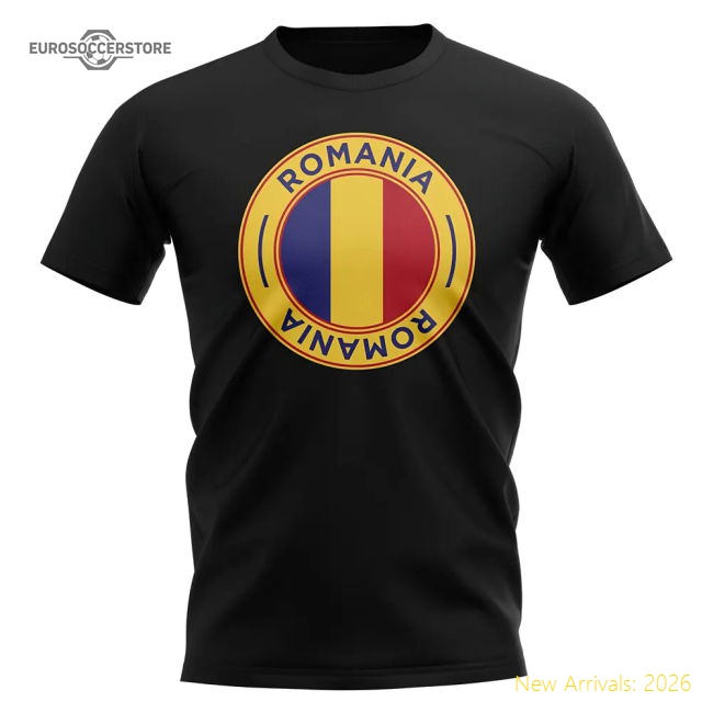 Romania Football Badge T-Shirt (Black)-Vantage Point Soccer