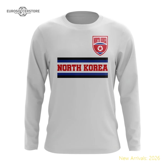 North Korea Core Football Country Long Sleeve T-Shirt (White)-Vantage Point Soccer