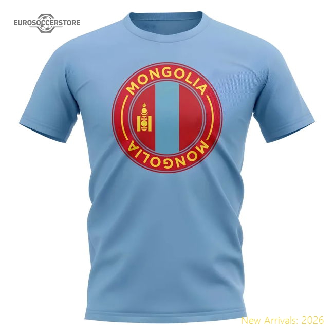 Mongolia Football Badge T-Shirt (Sky)-Vantage Point Soccer