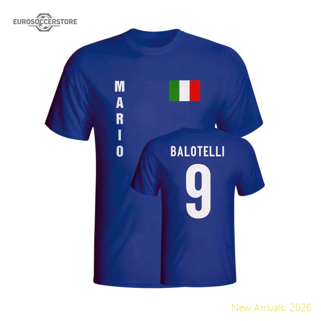 Mario Balotelli Italy Flag T-shirt (blue)-Vantage Point Soccer