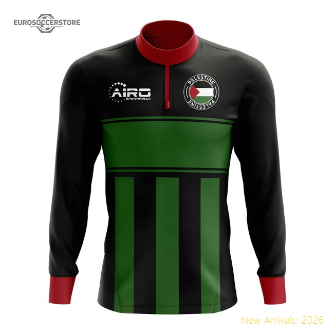 Palestine Concept Football Half Zip Midlayer Top (Black-Green)-Vantage Point Soccer