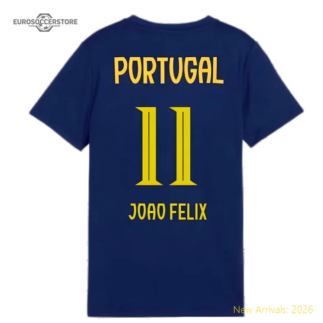 2025-2026 Portugal Casuals Tee (Persian Blue) - Kids (Joao Felix 11)-Vantage Point Soccer