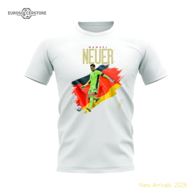 Manuel Neuer Germany Flag T-Shirt (White)-Vantage Point Soccer