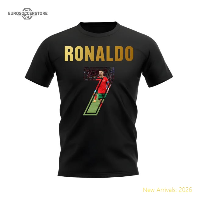 Cristiano Ronaldo Name And Number Portugal T-Shirt (Black)-Vantage Point Soccer