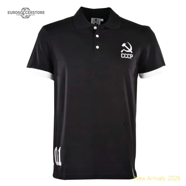 Soviet Union (CCCP) No 01 Black Polo Shirt-Vantage Point Soccer