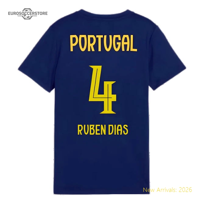 2025-2026 Portugal Casuals Tee (Persian Blue) - Kids (Ruben Dias 4)-Vantage Point Soccer