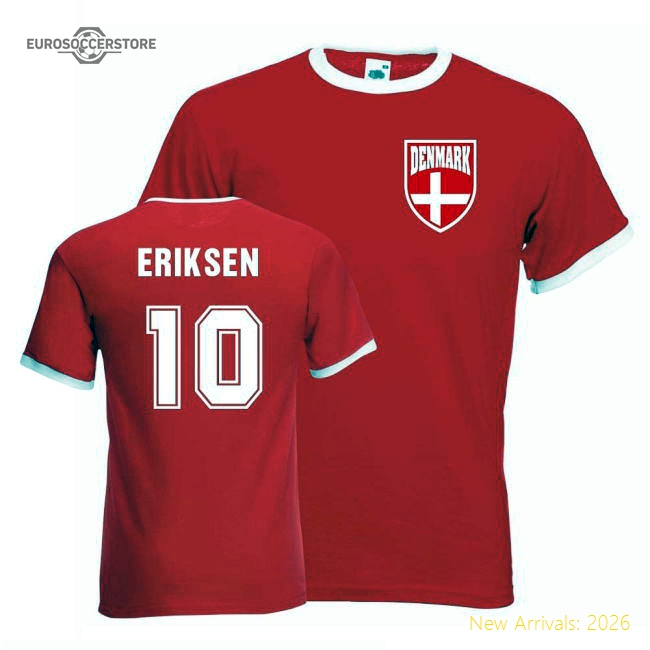 Christian Eriksen Denmark Ringer Tee (red)-Vantage Point Soccer