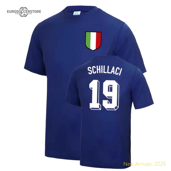 Totò Schillaci Italy World Cup Football T Shirt - Blue-Vantage Point Soccer