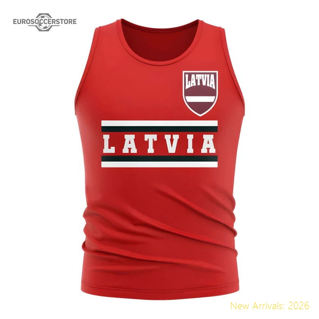 Latvia Core Football Country Sleeveless Tee (Red)-Football Shirts Shop