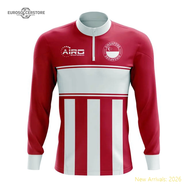 Singapore Concept Football Half Zip Midlayer Top (Red-White)-The Soccer Shirt Hub