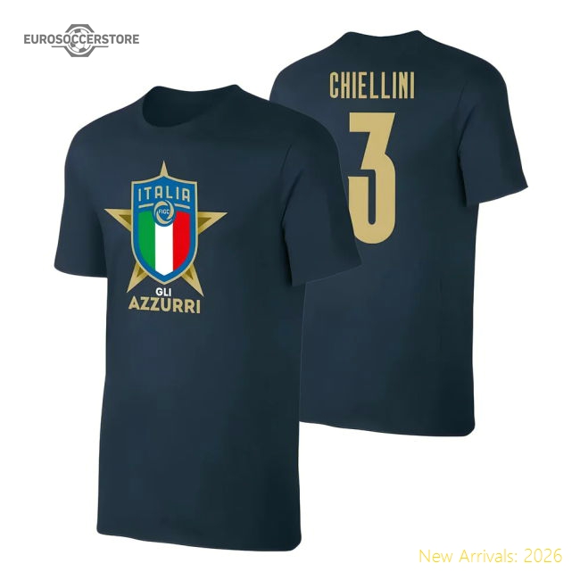 Italy Euro 2020 T-Shirt (Chiellini 3) Dark Blue-Vantage Point Soccer