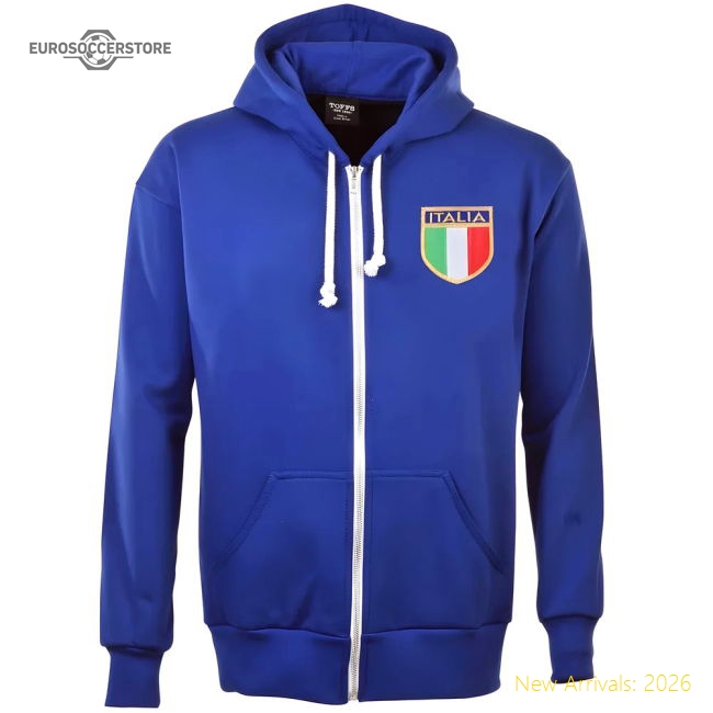 Italy 1975 Vintage Rugby Zipped Hoodie - Royal-Vantage Point Soccer