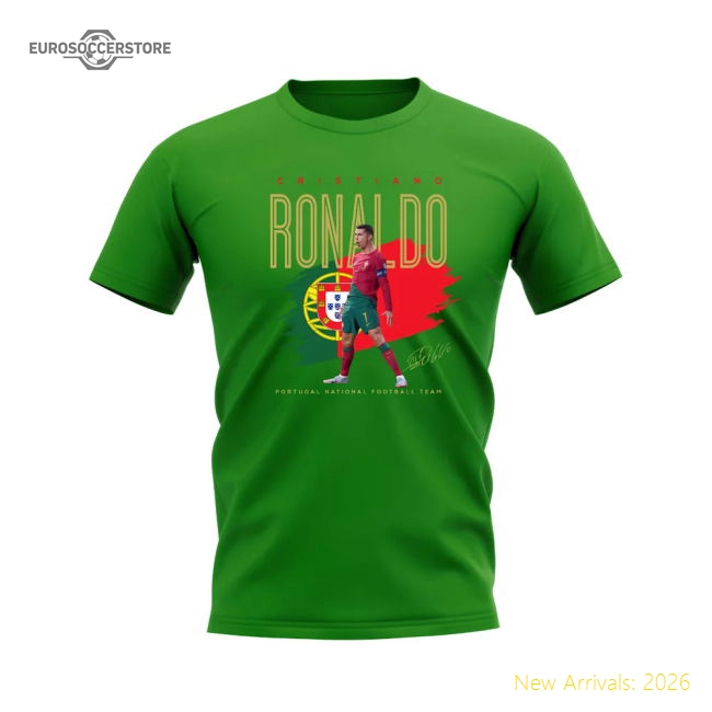 Cristiano Ronaldo Portugal Football Celebration T-Shirt (Green)-Vantage Point Soccer