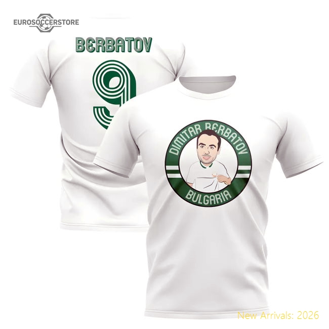 Dimitar Berbatov Bulgaria Illustration T-Shirt (White)-Vantage Point Soccer