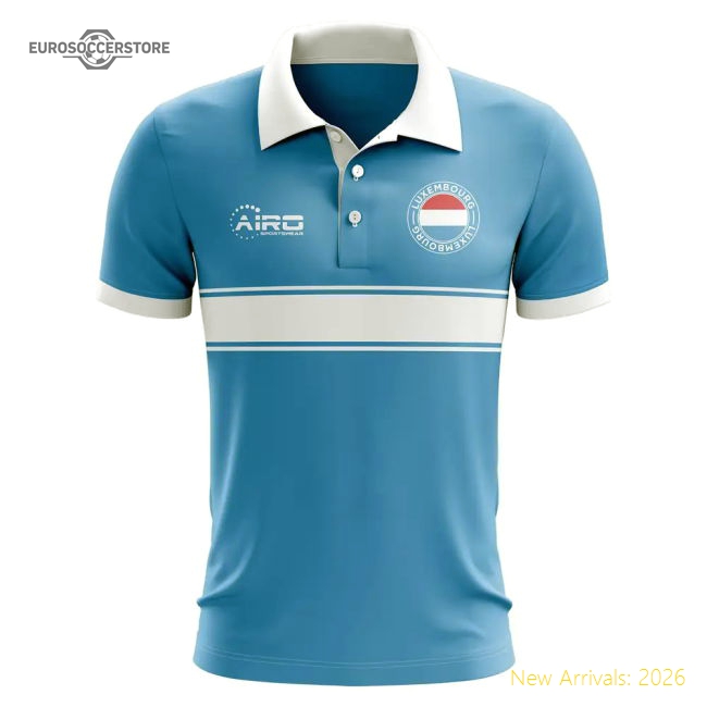 Luxembourg Concept Stripe Polo Shirt (Sky)-Football Shirts Shop