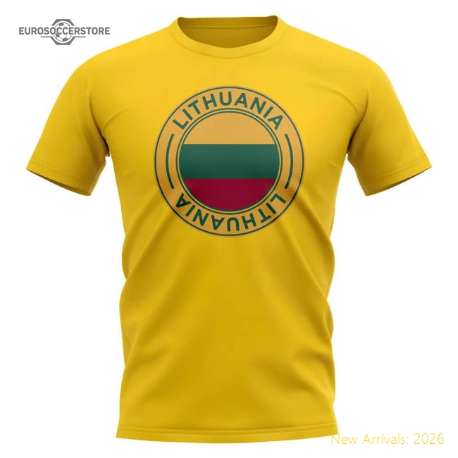 Lithuania Football Badge T-Shirt (Yellow)-Football Shirts Shop