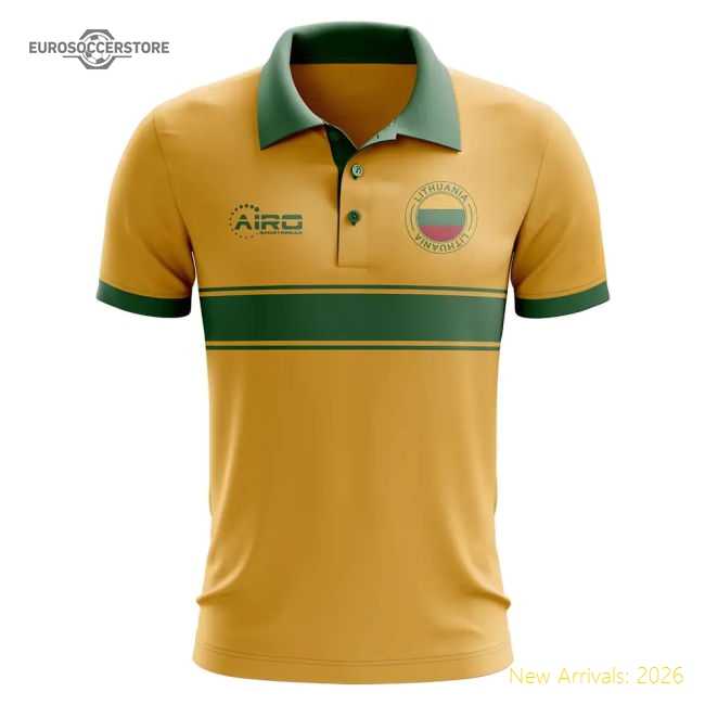 Lithuania Concept Stripe Polo Shirt (Yellow)-Football Shirts Shop