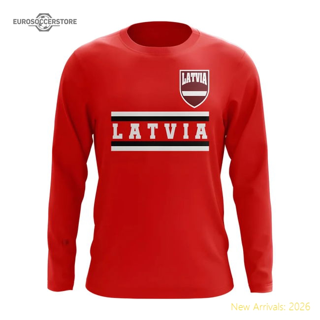 Latvia Core Football Country Long Sleeve T-Shirt (Red)-Football Shirts Shop