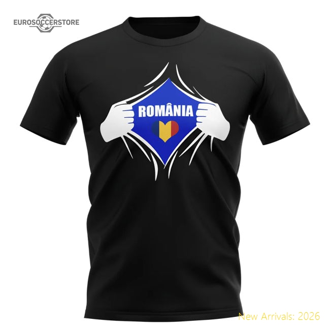 Romania Chest Badge T-Shirt (Black)-Vantage Point Soccer